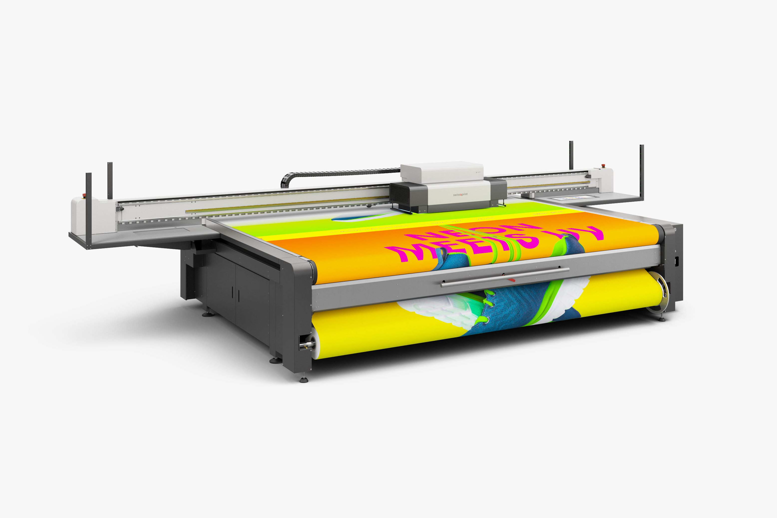 Nyala 4 printing a fluorescent neon banner that glows in the dark